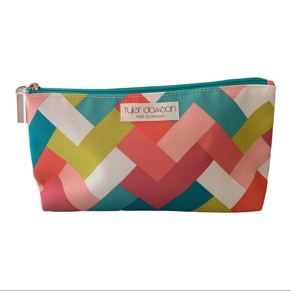 NEW Clinique Tyler Dawson Geometric Pink Pastel Rectangles Makeup Cosmetic Bag - Picture 5 of 5